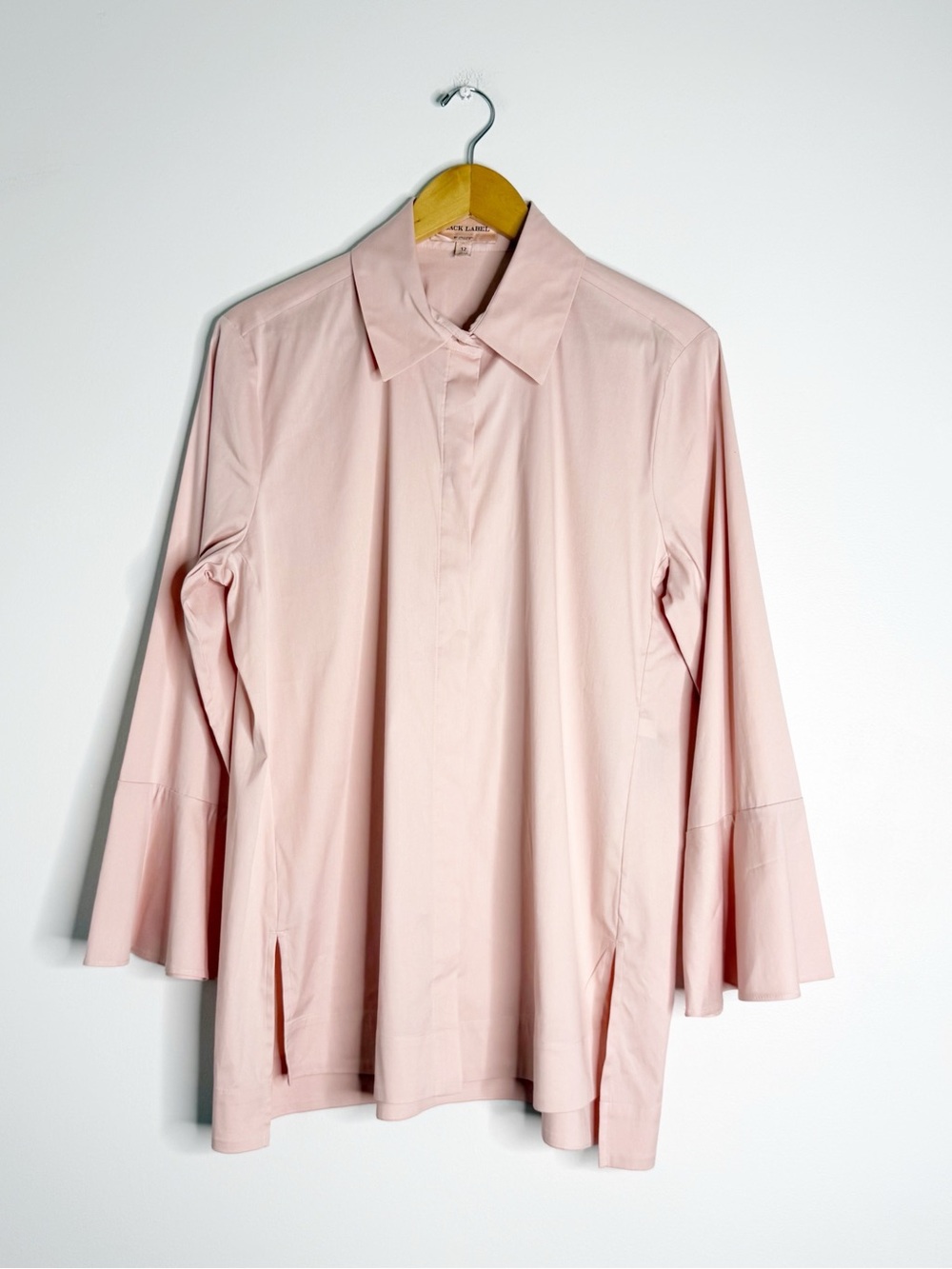 Chico’s Black Label Pink Bell Sleeve Button Up Shirt Size 12